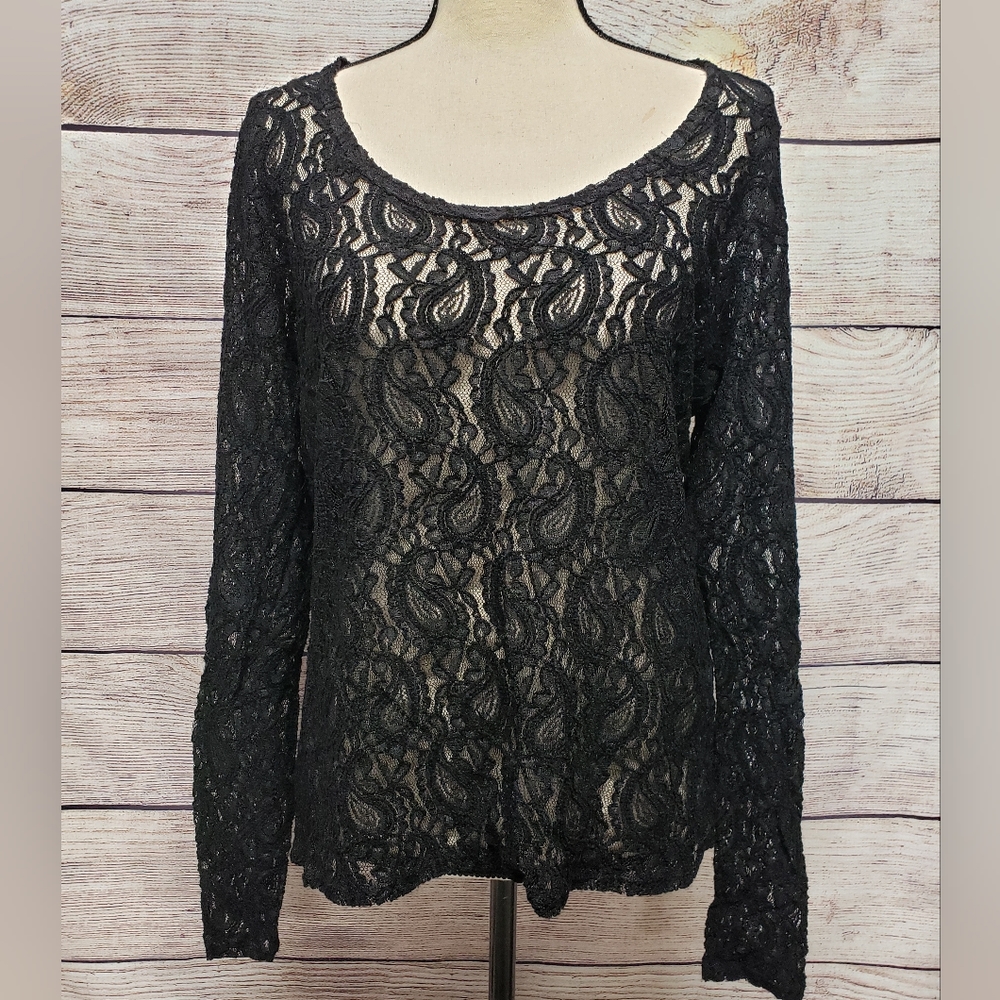 Women's BKE Boutique black lace long sleeve blouse Sz.L